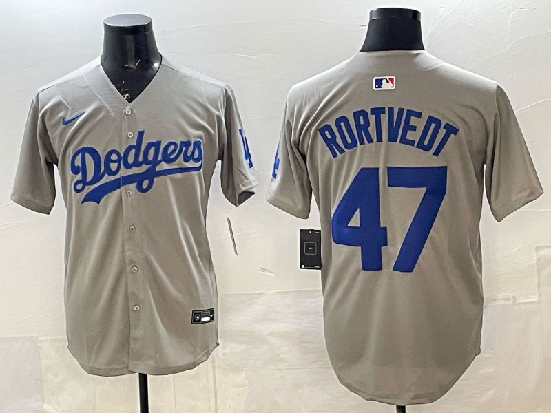 Men 2026 Nike Los Angeles Dodgers #47 Rortvedt Grey Game MLB Jersey 013